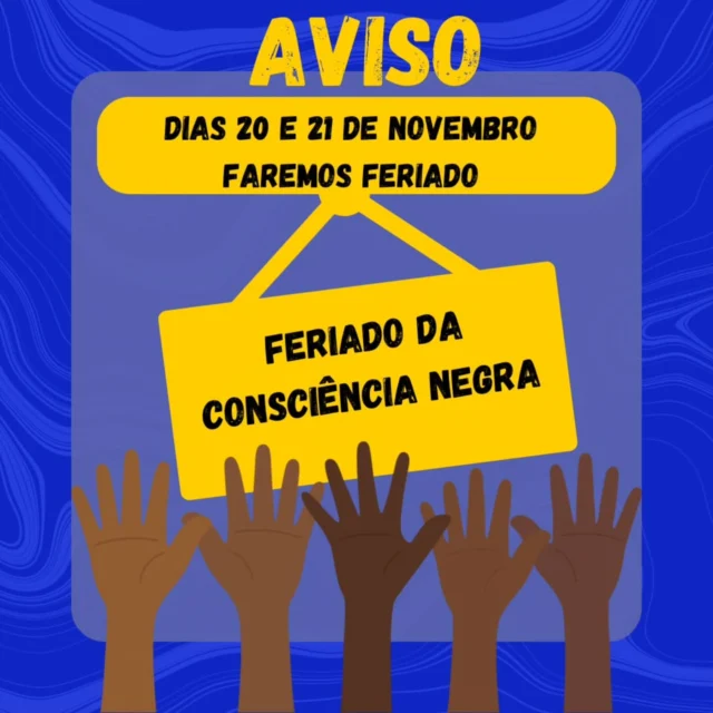 Atenção! Faremos feriado nos dias 20 e 21 de Novembro. Feriado da Consciência Negra @rede.romano