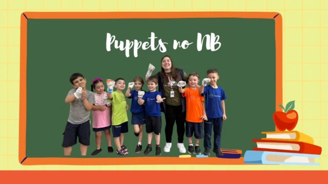 O NB se divertiu muito na aula de inglês! Cada puppet ganhou vida e mostrou todo seu talento: running, dancing, riding a bike e jumping! 🎭💬💪 #EnglishTime #NB #learningisfun