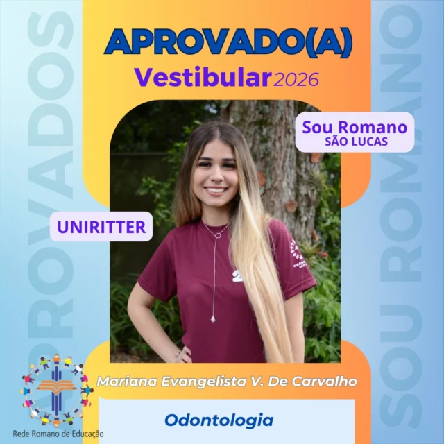 Parabéns, Mariana!🌟🎓Que alegria celebrar esta conquista contigo!Nossos estudantes do Terceirão estão garantindo vagas em universidades!Atenção: se você é aluno do ROMANO, passou no vestibular e seu nome não está entre nossos posts, nos avise! Não temos acesso a todos os listões  e queremos comemorar as conquistas dos nossos FERAS!#orgulhoromano #vestibular #listão #aprovados2026 #aprovados #souromano #bixos2026